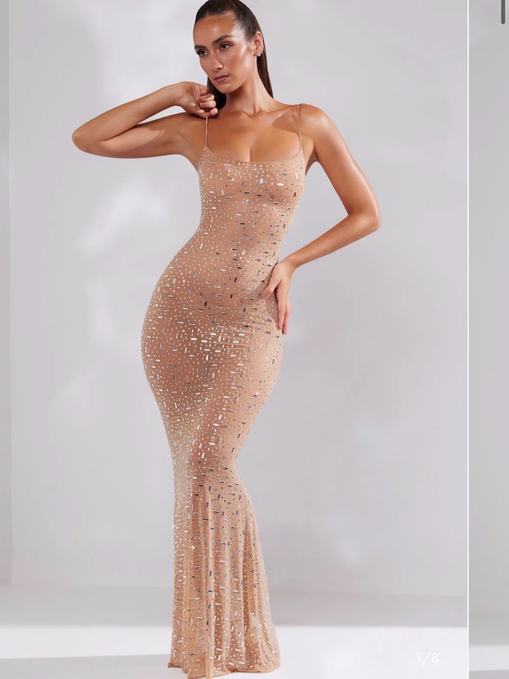 Oh Polly Nude Sequin Maxi Gown